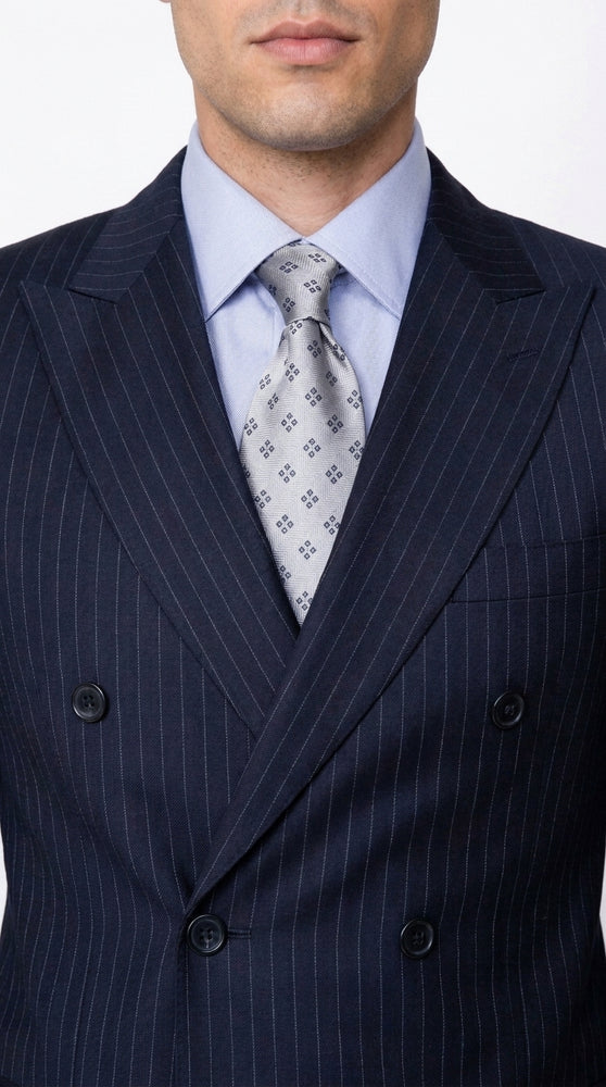 Men’s Dark Navy Blue Pinstripe Double Breasted Suit, Formal Business Wedding Dress Suit