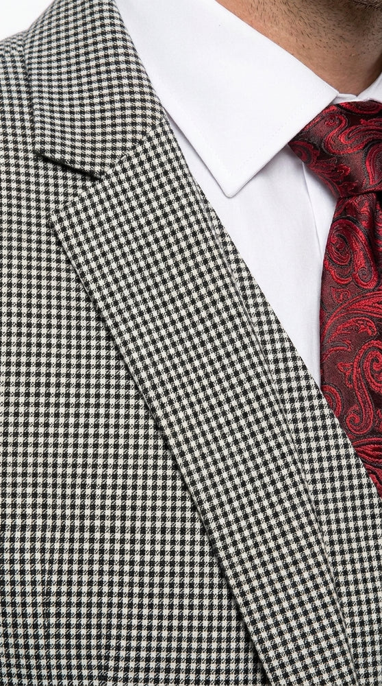 Men’s Black and White Houndstooth Tweed 3 Piece Suit, Vested 2 Button Formal Dress Suit