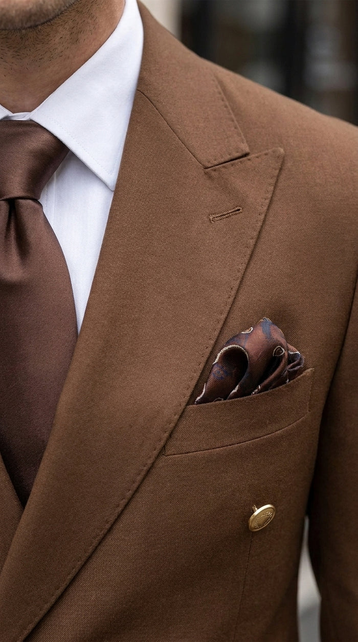 Rossi Man Men’s Brown Double Breasted Suit, Modern Fit Formal Wedding Business Dress Suit