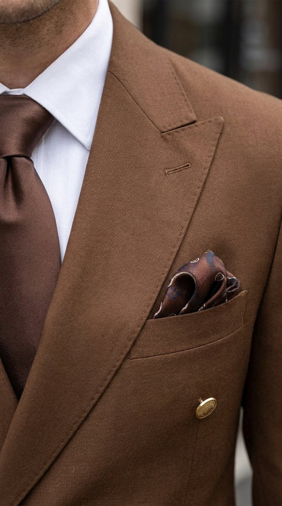 Rossi Man Men’s Brown Double Breasted Suit, Modern Fit Formal Wedding Business Dress Suit