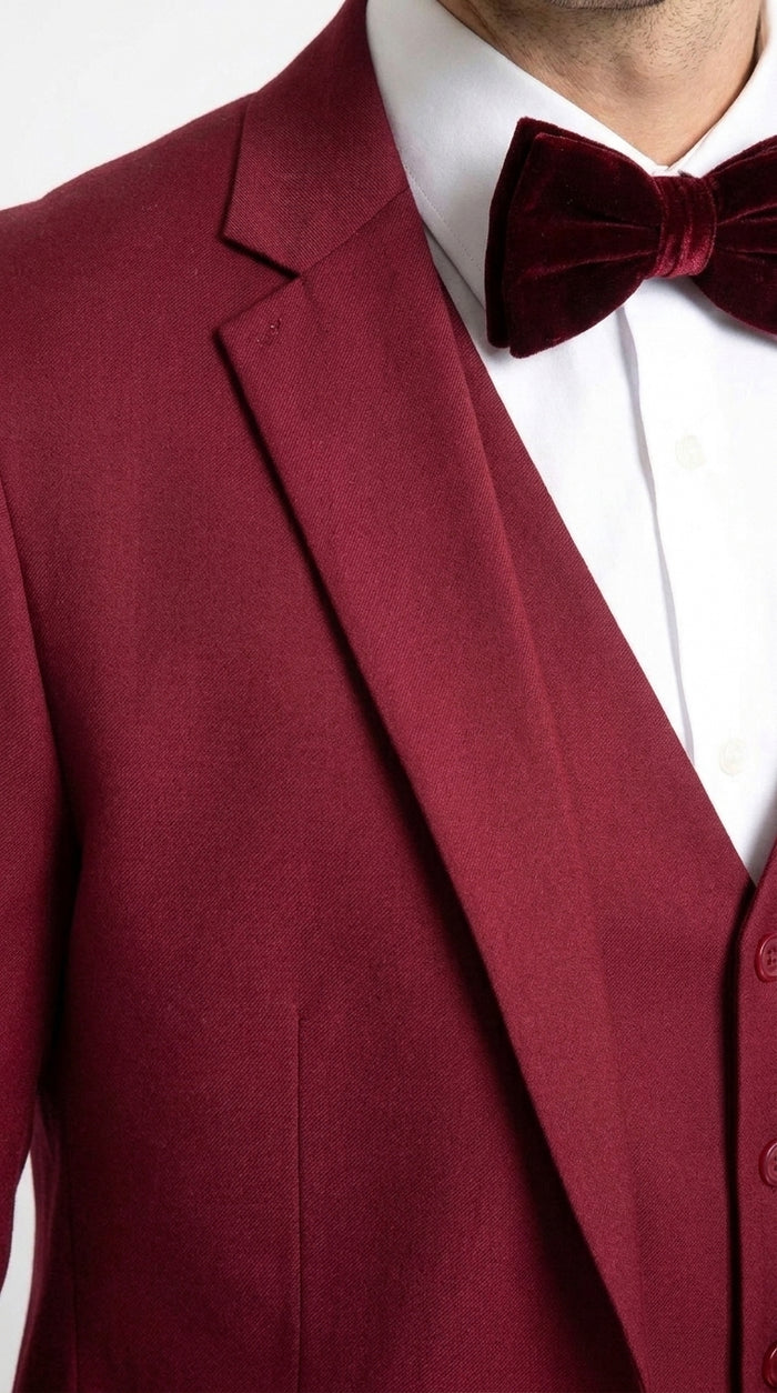 Men’s Red 3 Piece Suit, Tapered European Cut Formal Wedding Prom Suit