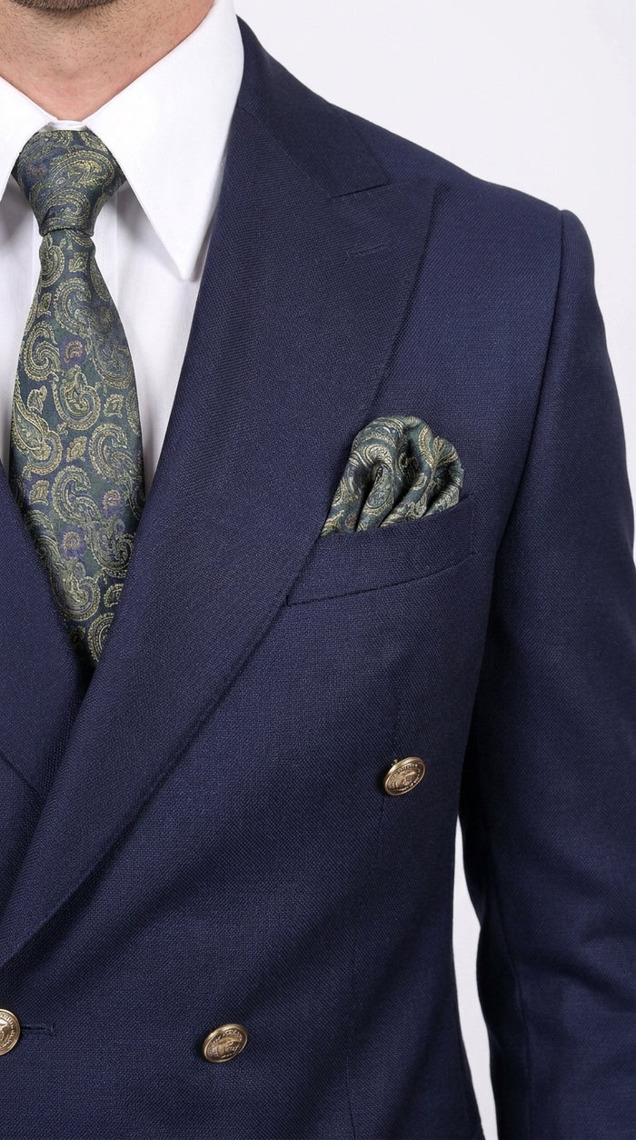 Men’s Navy Blue Double Breasted Blazer, Formal Sport Coat with Gold Buttons