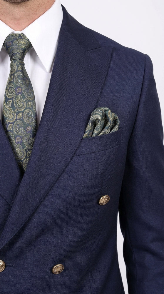 Men’s Navy Blue Double Breasted Blazer, Formal Sport Coat with Gold Buttons
