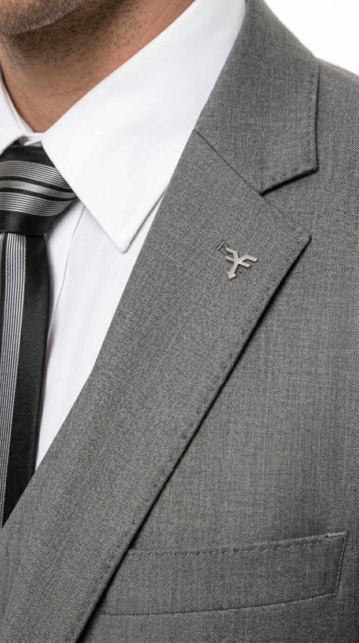 Men’s Gray 3 Piece Vested Suit with 2 Button Jacket and Peak Lapel, Formal Wedding Business Suit
