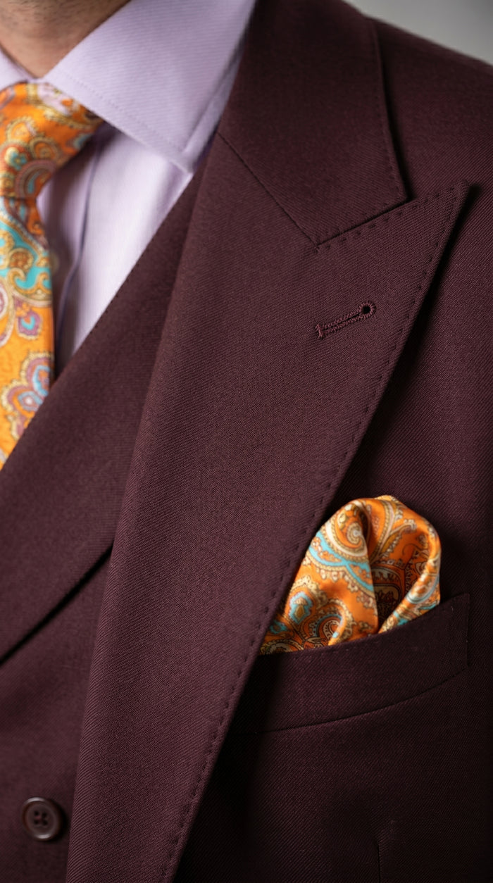 Men’s Burgundy Maroon 3 Piece Suit with Double Breasted Vest and Pleated Pants