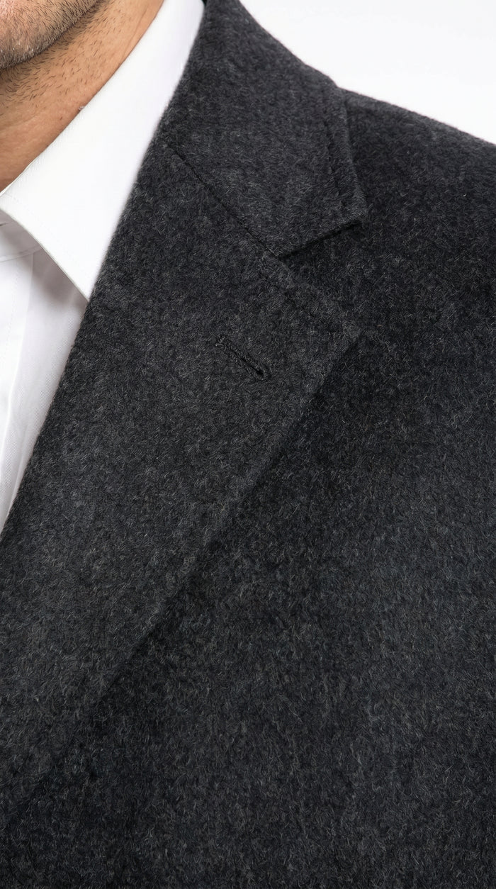 Men’s Charcoal Full Length Wool Dress Topcoat, Formal Winter Overcoat for Men