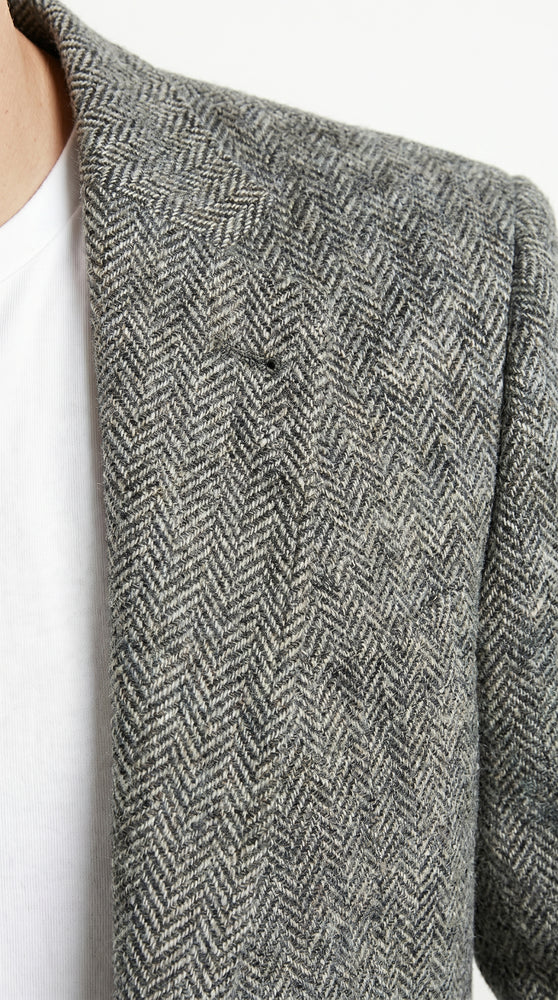 Men’s Grey Harris Tweed Herringbone Sport Coat, Classic Dress Casual Blazer Jacket