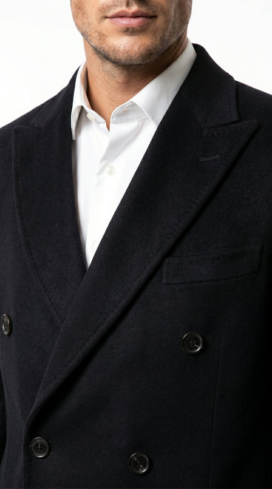 Men’s Black Cashmere Blend Full Length Overcoat, Double Breasted Winter Dress Coat