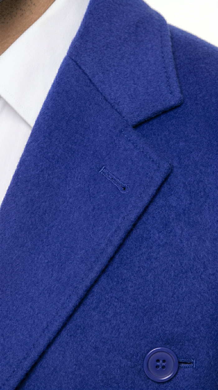 Men’s Royal Blue Full Length Overcoat Big and Tall Wool Blend Dress Topcoat Winter Coat 4XL 5XL 6XL