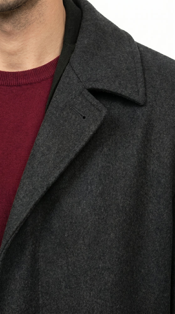 Men’s Charcoal 3 Button Long Wool Blend Dress Coat, Full Length Formal Winter Overcoat