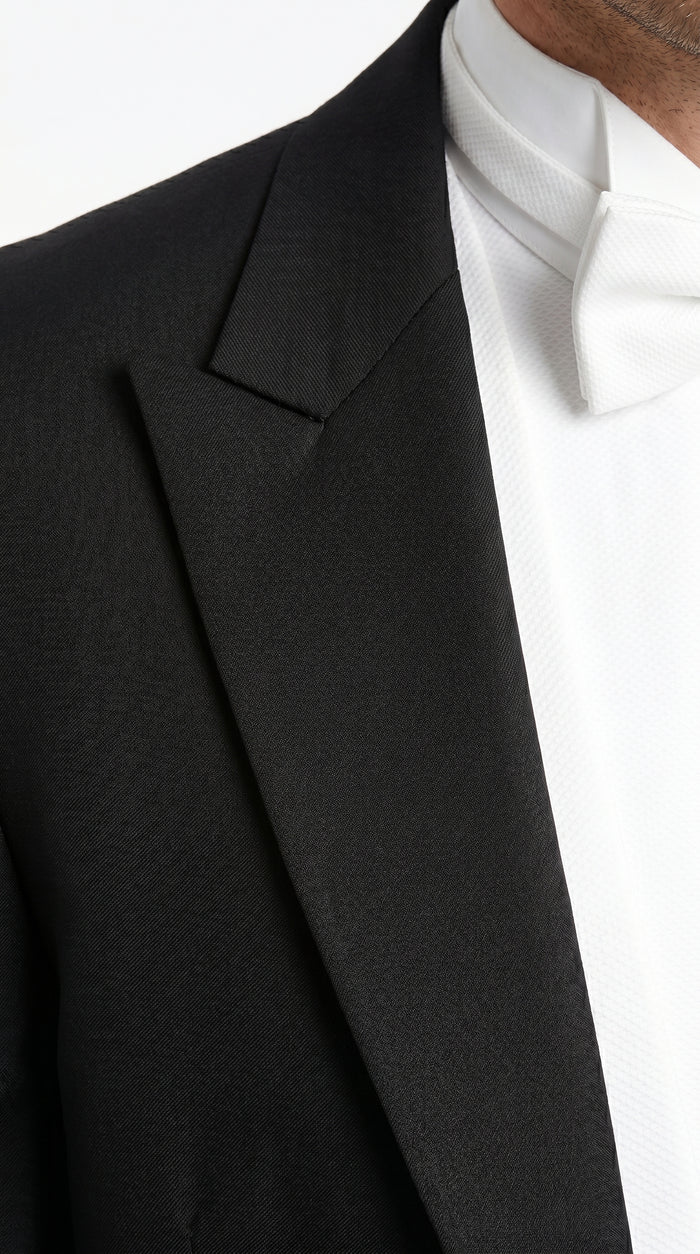 Men’s Black Tailcoat Tuxedo Jacket with Notch Collar, 6 Button Formal Tail Suit