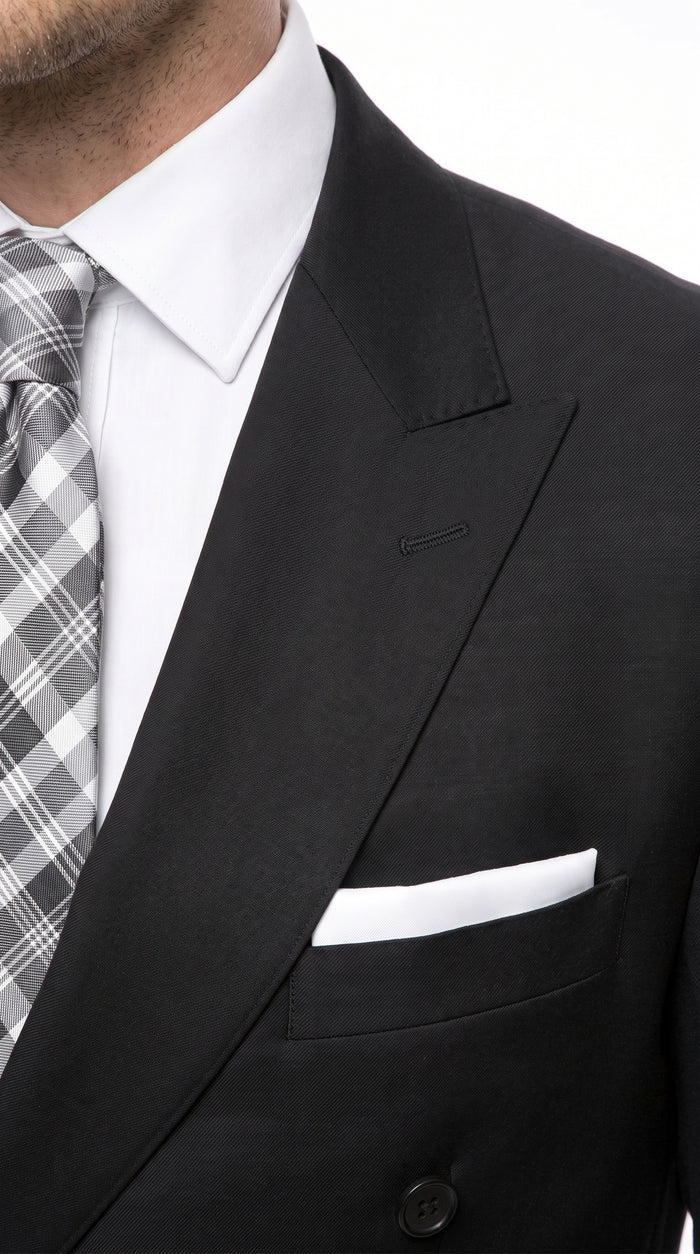 Statement Confidence Men’s Black Double Breasted Wool Suit, Italian Design Formal Wedding Business Suit