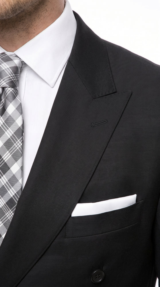 Statement Confidence Men’s Black Double Breasted Wool Suit, Italian Design Formal Wedding Business Suit