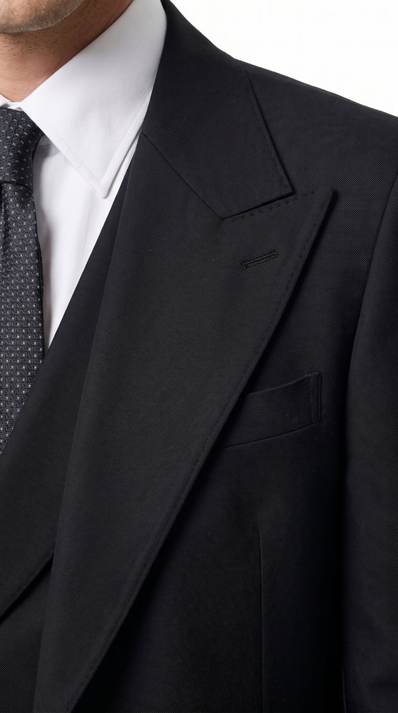 Tiglio Men’s Black Double Breasted Wool Suit, Super 150s Italian Fabric Wide Leg Vested Suit