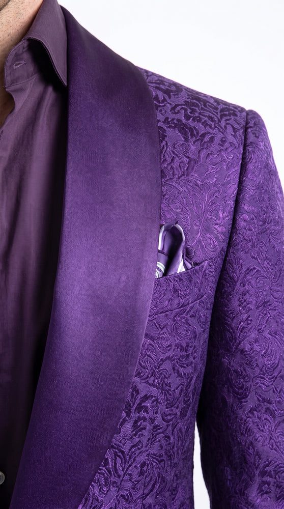 Men’s Purple Paisley Blazer, Floral Sport Coat Formal Party Jacket for Wedding and Prom
