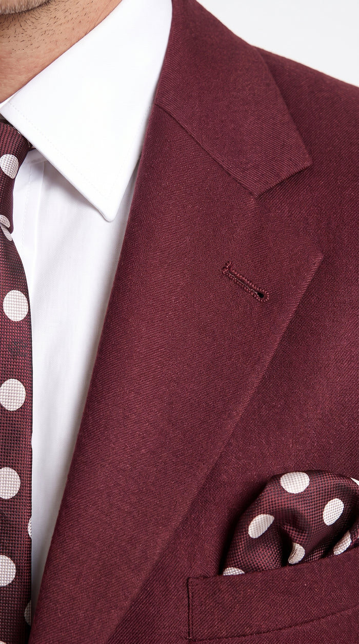 Men’s Burgundy 3 Button Textured Suit, Classic Fit Formal Wedding Business Suit with Pleated Pants