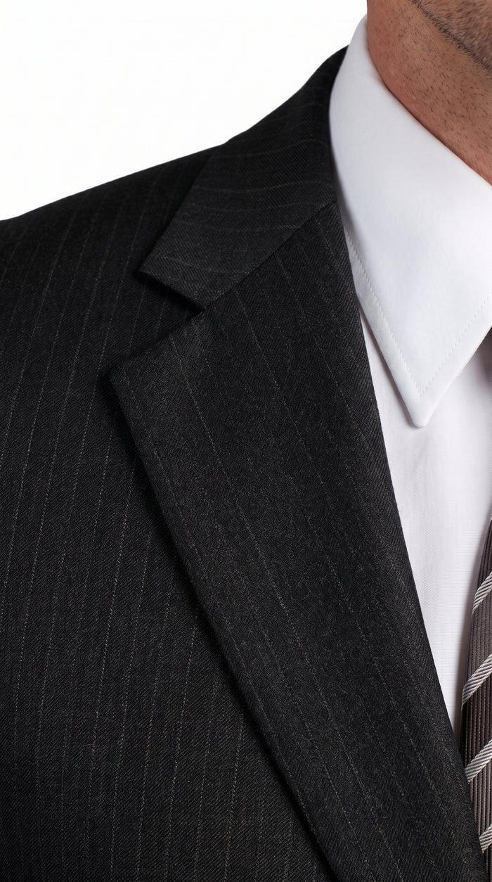 Men’s Black 3 Button 100% Wool Suit, Classic Business Formal Wedding Dress Suit