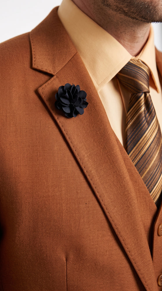 Men’s Copper Rust 3 Piece Vested Suit, Solid 2 Button Formal Wedding Business Suit