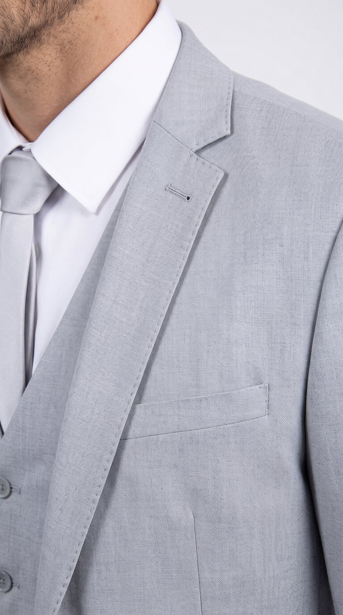 Men's Zegarie Light Grey 3-Piece Suit – One-Button Notch Lapel Jacket with Matching Vest and Pants for Weddings, Prom & Business