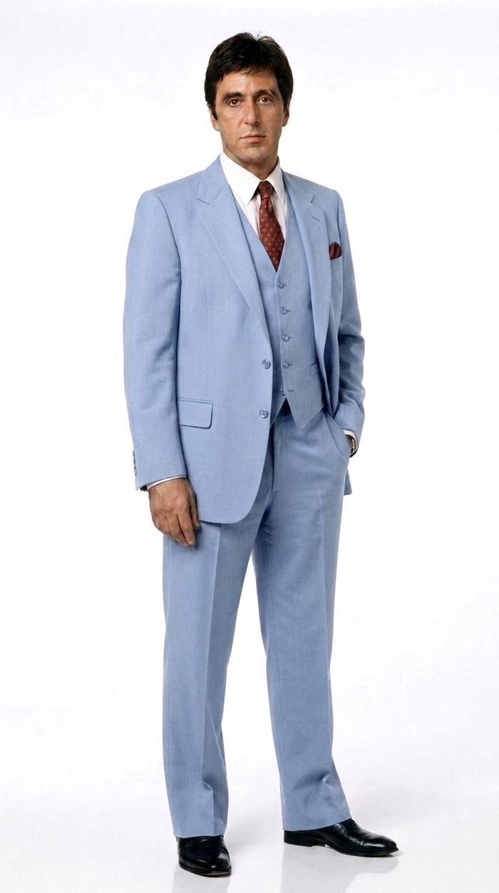 Men’s Steel Blue 3-Piece Suit – Tony Montana Scarface-Inspired Vested Wedding and Party Suit