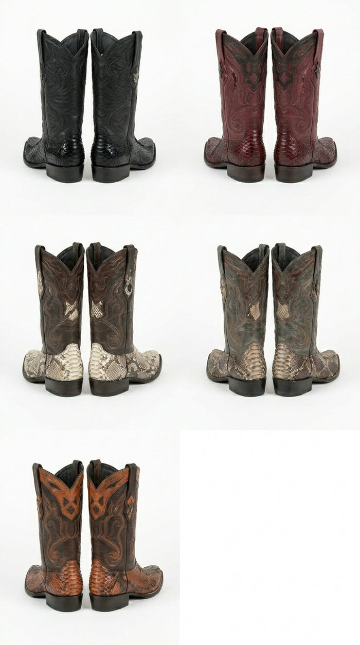 Men’s Wild West Python Skin 3X Toe Boots 29557, Exotic Western Cowboy Dress Boots
