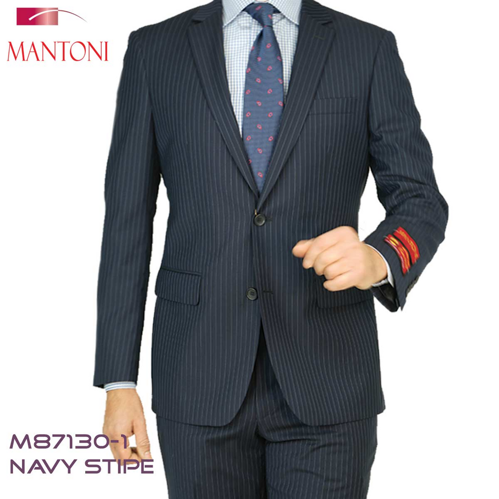 Mantoni Black, Gray, Navy Blue Stripe Two-button Wool Suit 3 Fabrics