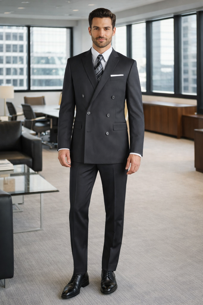 Tiglio Double-Breast Black, Grey, or Navy Wool Suit