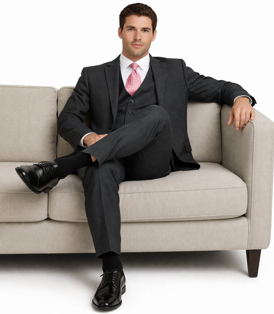 Mens Charcoal Mantoni Suit – Classic 3 Piece Dark Grey Suit for Business, Wedding and Formal Wear