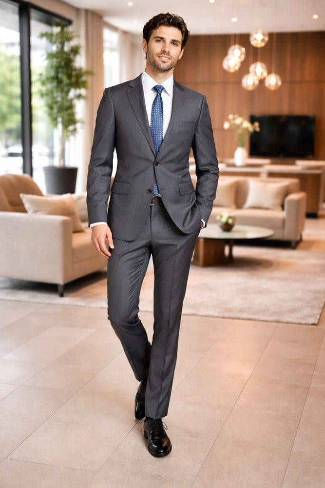 Mens Mantoni Gray Suit – Classic 2 Piece Grey Suit for Wedding, Business and Formal Wear