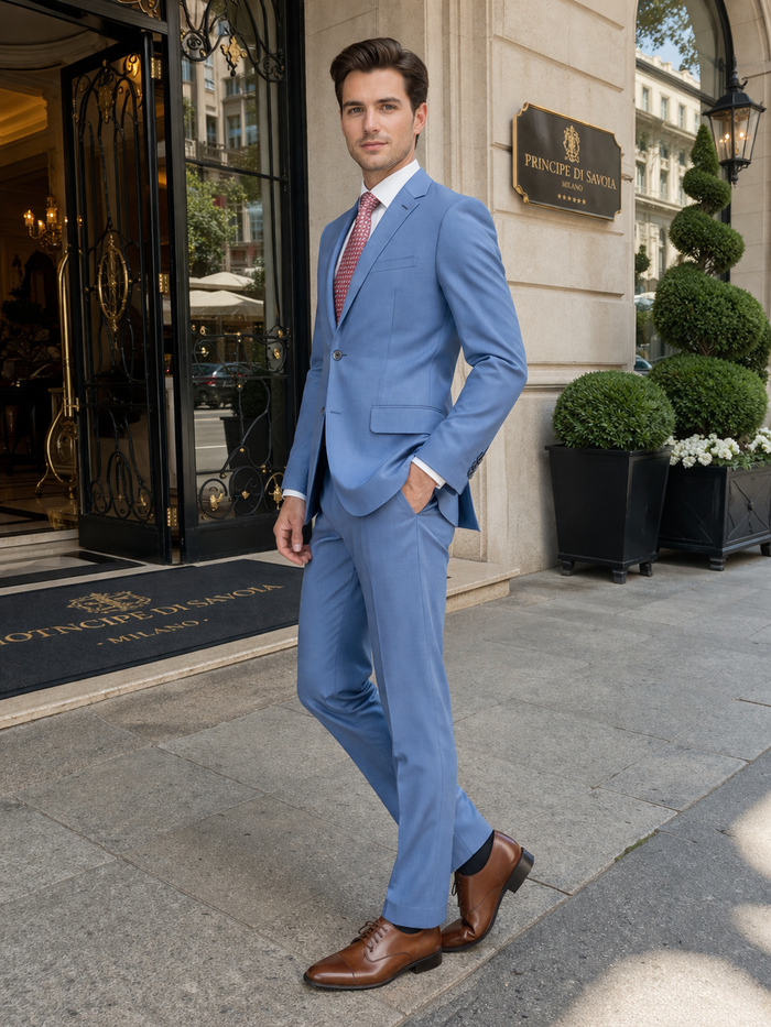 Mens Light Blue Suit Tiglio – Slim Fit Formal Suit for Summer and Weddings