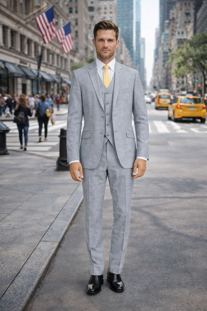 Tiglio Light Gray Suit for Men – Elegant Wedding and Business Formal Suit