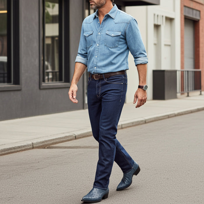 Blue ostrich boot
