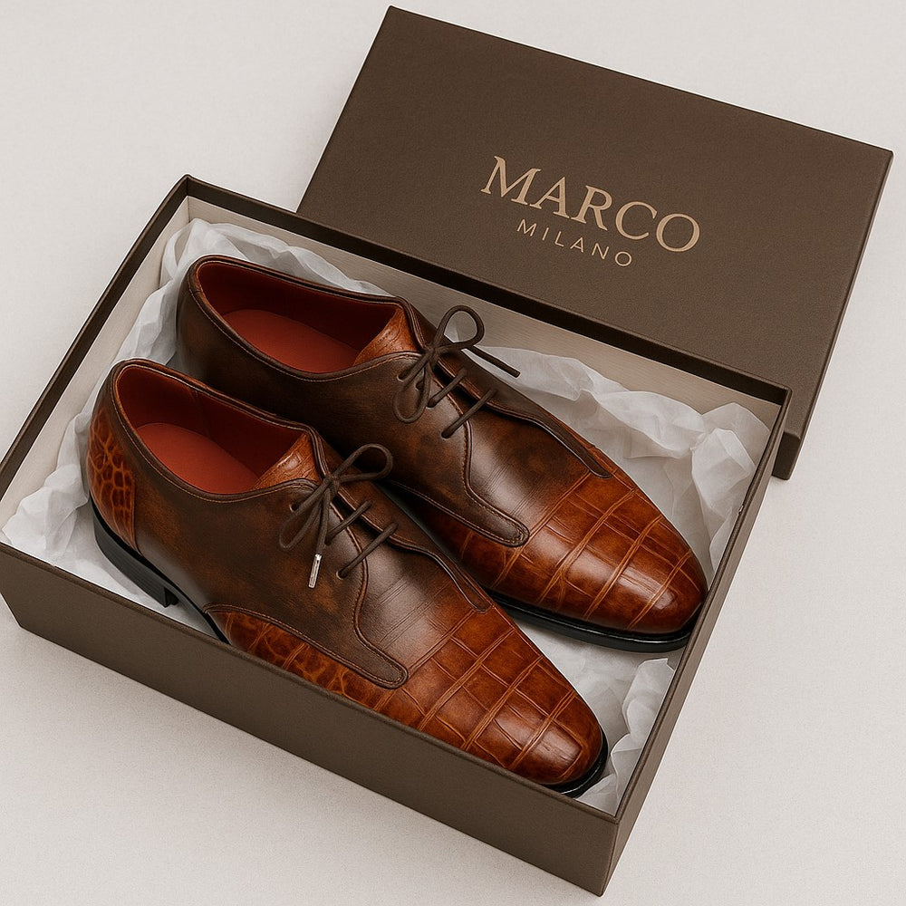 Marco Di Milano Anzio Orix Brown Alligator & Calfskin Derby