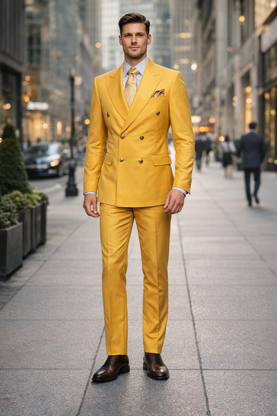 Marigold Monarch Double-Breasted Luxury Suit in Mustard Gold by Rossiman