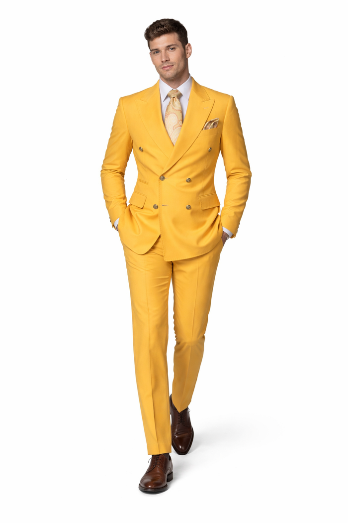 Marigold Monarch Double-Breasted Luxury Suit in Mustard Gold by Rossiman