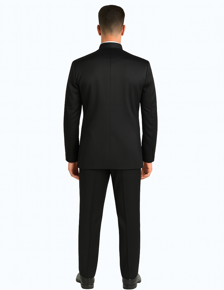 Master Collection - Regular Fit Men's 2 Piece Banded Collar Tuxedo Black