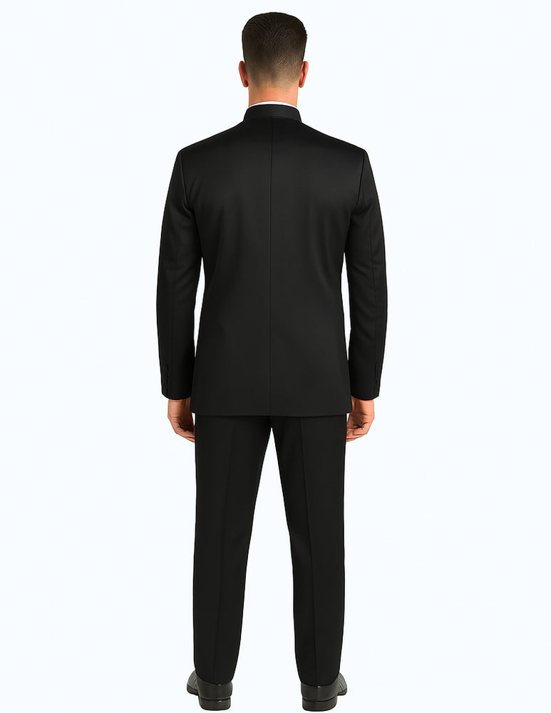 Master Collection - Regular Fit Men's 2 Piece Banded Collar Tuxedo Black