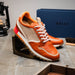 Zelli Matteo Calfskin and Perforated Suede Sneaker in Burnt Orange