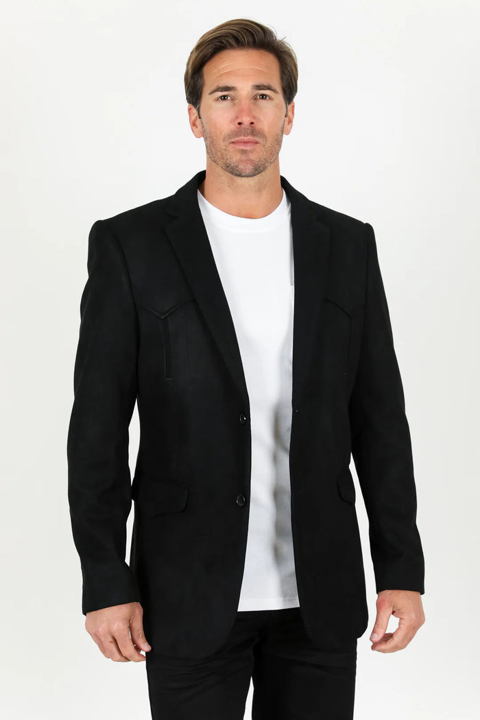 Double Button Suede Western Blazer Black