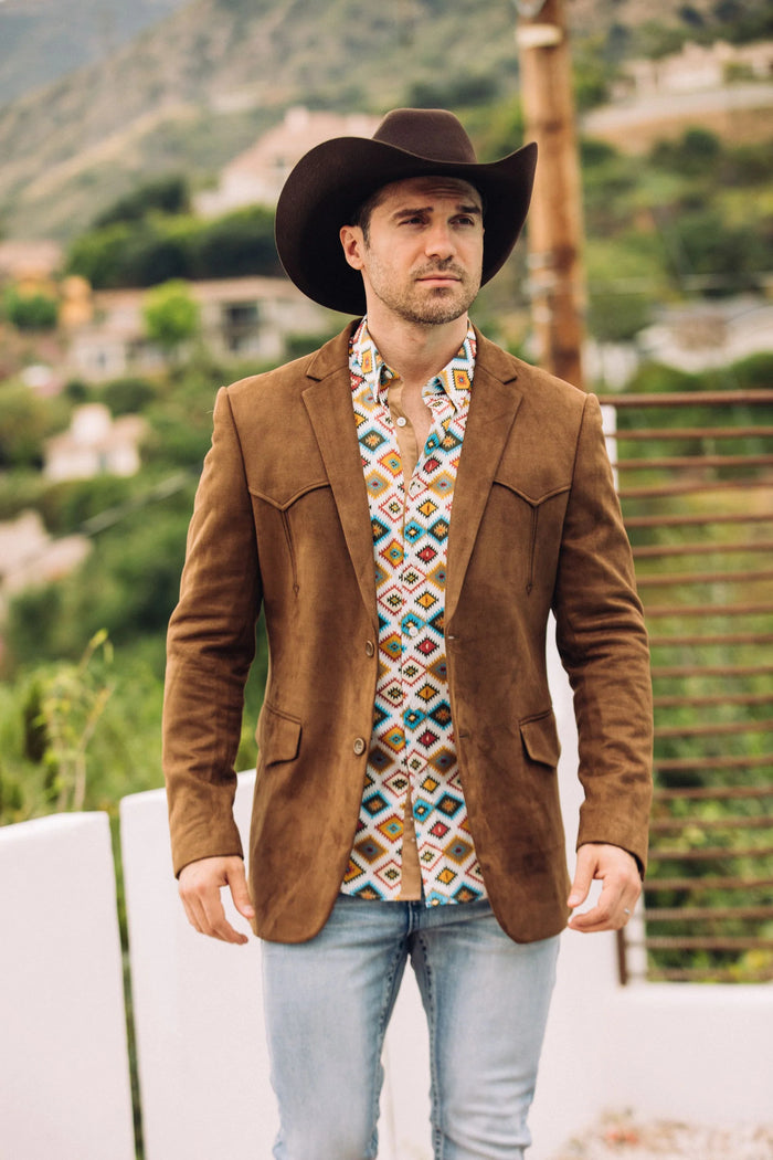 Double Button Suede Western Blazer Brown