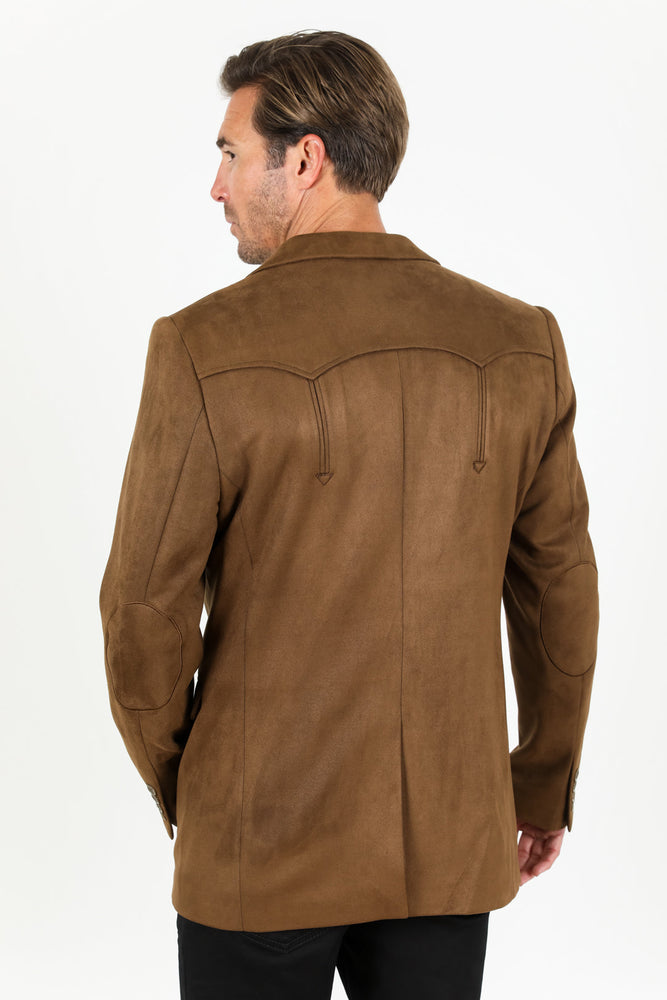 Men’s Double Button Brown Faux Suede Blazer – Modern Fit Dress Jacket