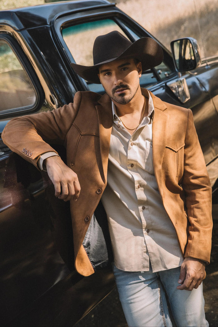 Double Button Suede Western Blazer Camel
