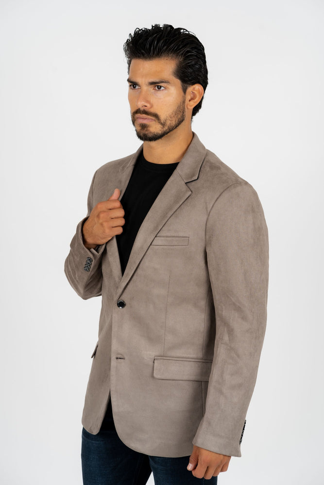 Men’s Mink Faux Suede Blazer with Double-Breasted Buttons