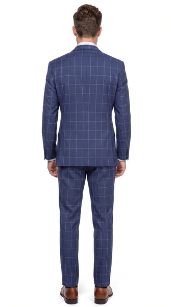Mens Blue Plaid Double-Breasted Suit – Side-Vented Wedding, Business and Formal Suit