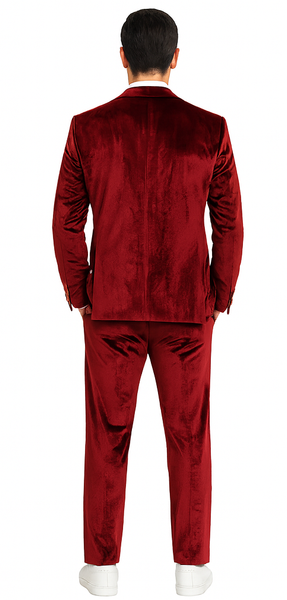 Formal Burgundy Velvet Suit for Men – 2-Piece Slim Fit Blazer and Pants by Tazzio