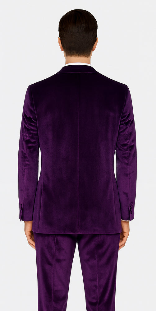 Men’s Purple Velvet Suit – 2-Piece Slim Fit Tuxedo Style Wedding & Prom Formalwear by Tazzio