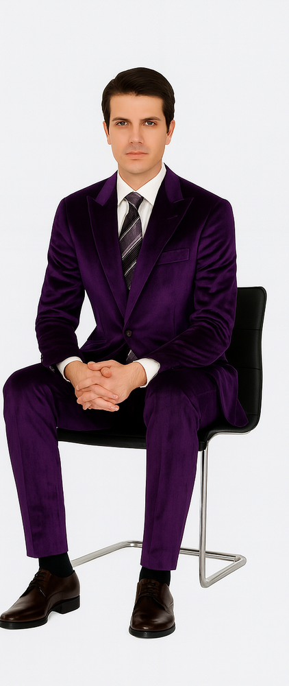 Men’s Purple Velvet Suit – 2-Piece Slim Fit Tuxedo Style Wedding & Prom Formalwear by Tazzio