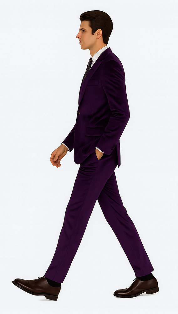 Men’s Purple Velvet Suit – 2-Piece Slim Fit Tuxedo Style Wedding & Prom Formalwear by Tazzio