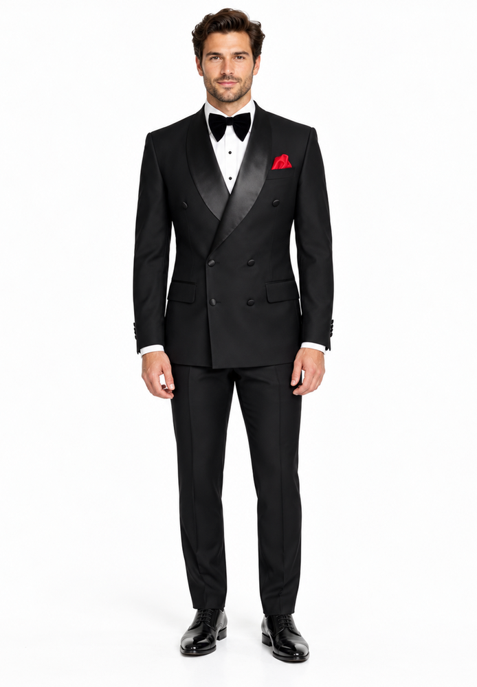 Men Six Button Black Double Breasted Tuxedo – 2 Piece