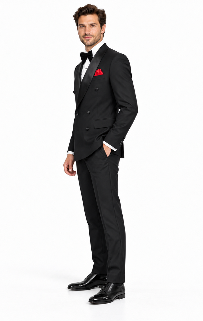 Men Six Button Black Double Breasted Tuxedo – 2 Piece